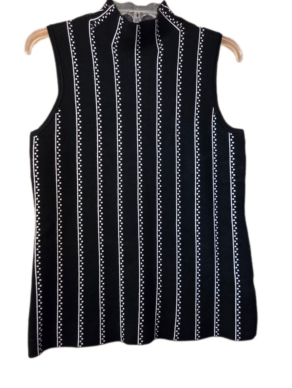 Cable & Gauge Black/White Print Sweater Vest High Neck Lightweight Size Medium